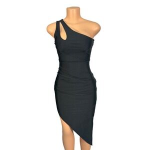 Jump Apparel Black One‎ Shoulder Ruched Asymmetrical Hem Bodycon Dress Size 0